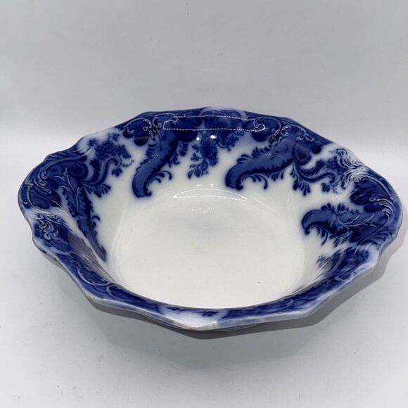 1800’s Flow Blue Vegetable Bowl. Argyle Pattern. 9” By 2.25” - Picture 1 of 9